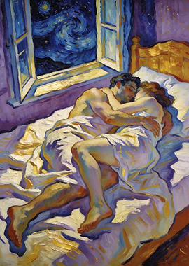 Couple Embracing Under Starry Night Sky