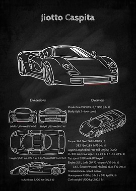 Jiotto Caspita Supercar Blueprint Poster