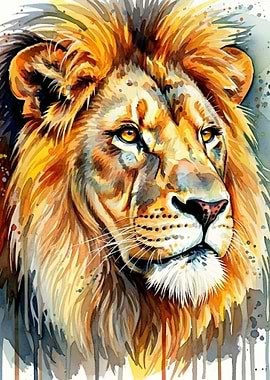 Watercolor Lion Portrait