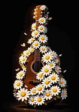 Guitar adorned with daisies