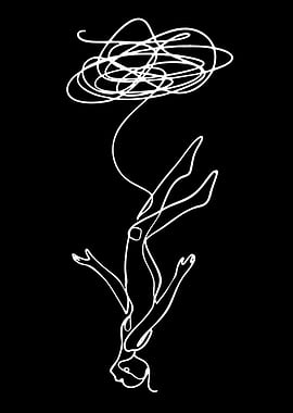 Falling Figure with Abstract Cloud