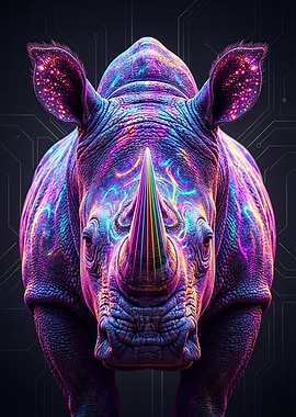 Cyberpunk Neon Rhino