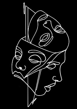 Abstract Faces Line Art