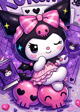 Kuromi Sitting on Skulls with Mirror