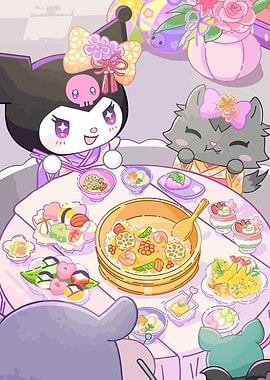 Kuromi and Friends Enjoying a Japanese Feast