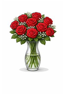 Bouquet of Red Roses in a Vase