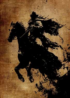 Dark Rider on a Galloping Horse