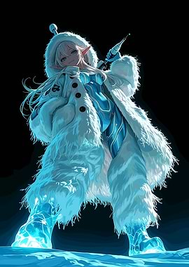 Anime Elf in Fur Coat with Ice Boots