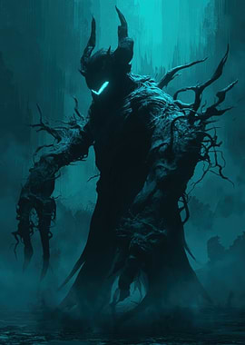 Dark Forest Creature with Glowing Eyes