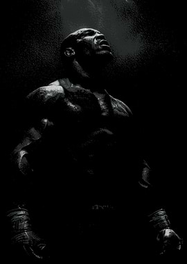 Boxer Looking Up in Dramatic Lighting