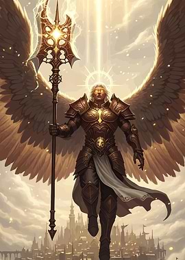 Angelic Warrior Overlooking City
