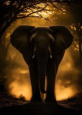 Majestic Elephant in Golden Forest
