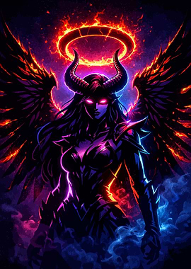 Demonic Angel with Fiery Halo
