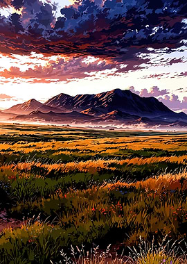 Anime Landscape at Sunset