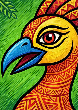 Colorful Tribal Bird Portrait