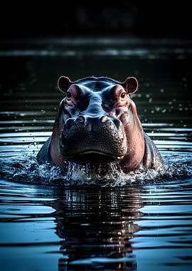 Hippopotamus emerging from water