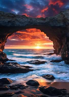 Dramatic Sunset Through Sea Arch