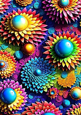 Vibrant 3d colorful different Floral Pattern
