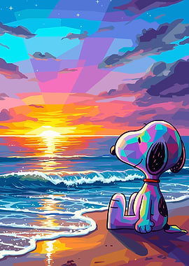 Snoopy on Beach at Sunset