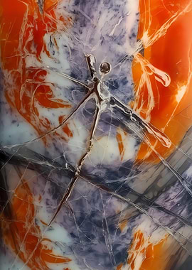 Metallic Dragonfly – Orange & Purple Swirls – Abstract Porcelain #140