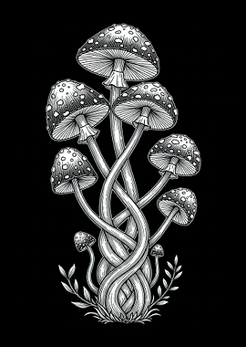 Entwined Mushrooms with Speckled Caps