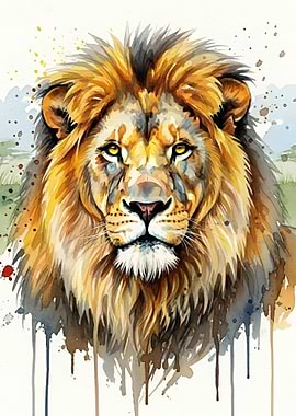 Watercolor Lion Portrait