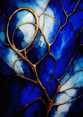 Blue & Gold Glass – Abstract Veins – Abstract Porcelain #138