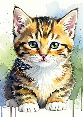 Watercolor Kitten Portrait