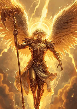 Golden Angel Warrior with Staff