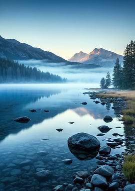 Misty Mountain Lake Sunrise