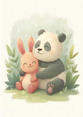 Panda Hugging a Bunny