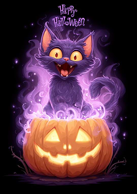 Halloween Cat in Pumpkin