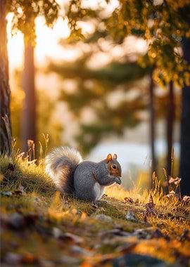 Squirrel eating in golden hour light