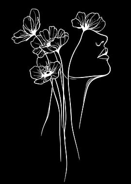 Woman's Profile with Flowers