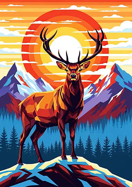 Majestic Stag in Mountain Sunset