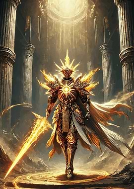 Golden Knight with Fiery Sword