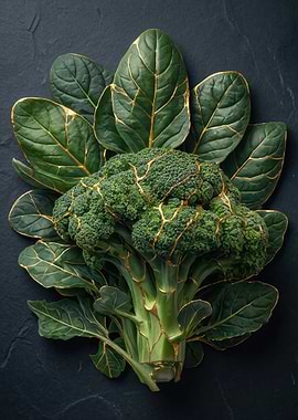 Broccoli and Spinach with Gold Accents