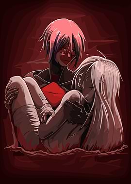 Anime couple in red tones