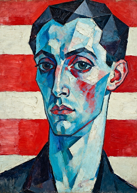 Cubist Portrait with Red and White Stripes