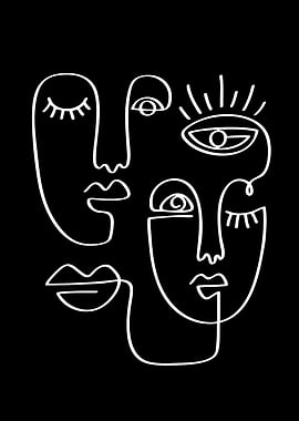 Abstract Faces Line Art