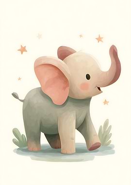 Cute Baby Elephant with Stars