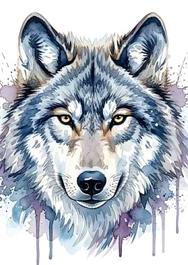 Watercolor Wolf Portrait