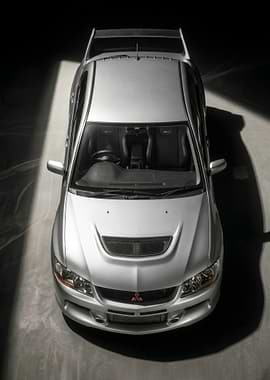 Silver Mitsubishi Lancer Evolution IX top view poster