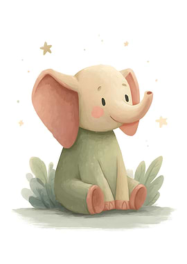 Cute Baby Elephant Sitting in Grass