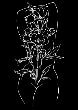 Floral Nude Line Art