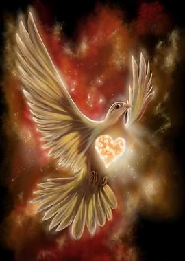 Glowing Dove with Heart