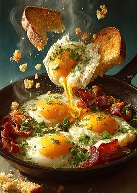 Hearty Breakfast with Fried Eggs and Bacon