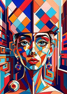 Abstract 3d colorful Geometric Portrait of a Woman