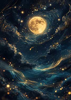 Celestial Moon and Stars