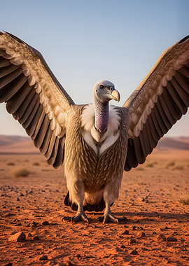 Vulture with Wings Spread in Desert